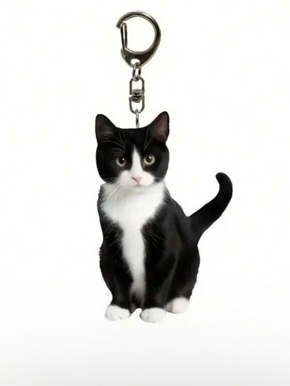 Black & White Cat Keychain - Decorative Pet Charm
